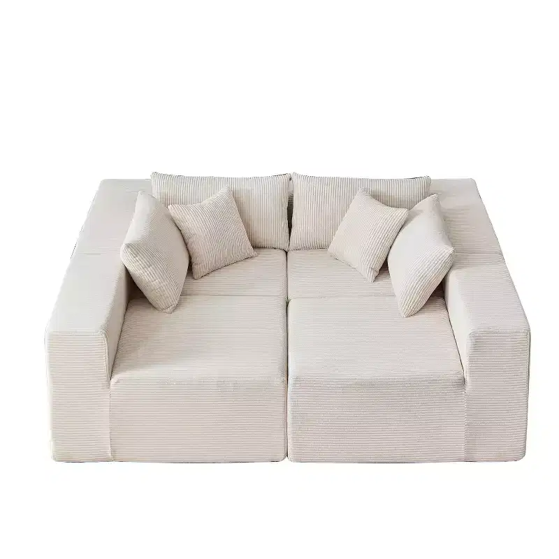 104-Inch Corduroy Modular L-Shaped Sectional Sofa, Luxury Floor Couch Set, Upholstered Indoor Furniture
