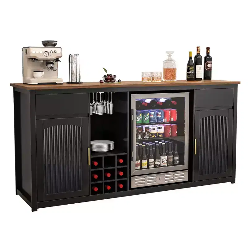 GDLF Extra Long Bar Cabinet with Fridge Space, Modern Wine Liquor Cabinet,78.7