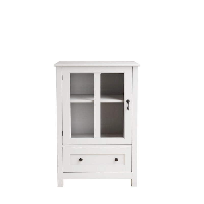 Buffet storage cabinet with single glass doors and unique bell handle