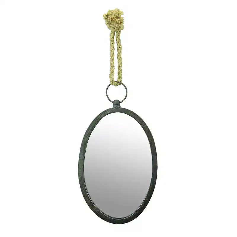Large Oval Metal Wall Mirror with Rope Hanging Loop, Farmhouse Style, No Assembly Required