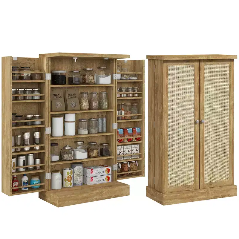 41 Kitchen Pantry Storage Cabinet, Freestanding Kitchen Cabinet with Double Doors, 5-Tier Shelf, 12 Spice Racks and Adjustable Shelves