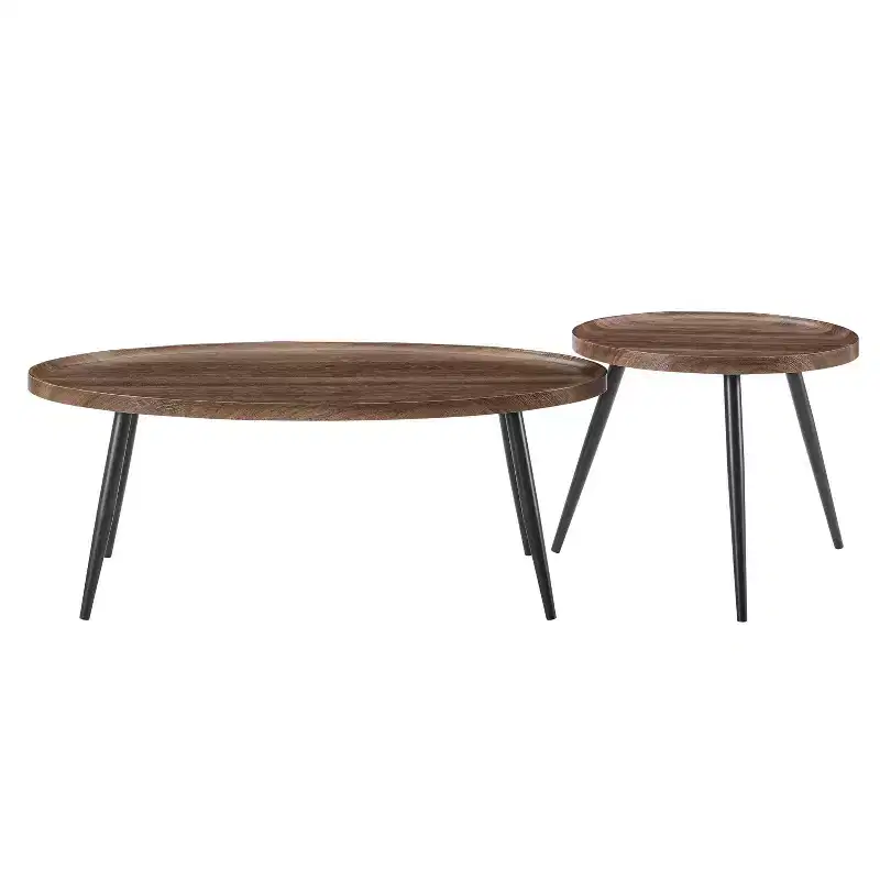2pc Paxton Round & Oval Mid-Century Coffee Table Set Walnut: Storage, Tapered Legs, Laminated Surface, Scandinavian Style