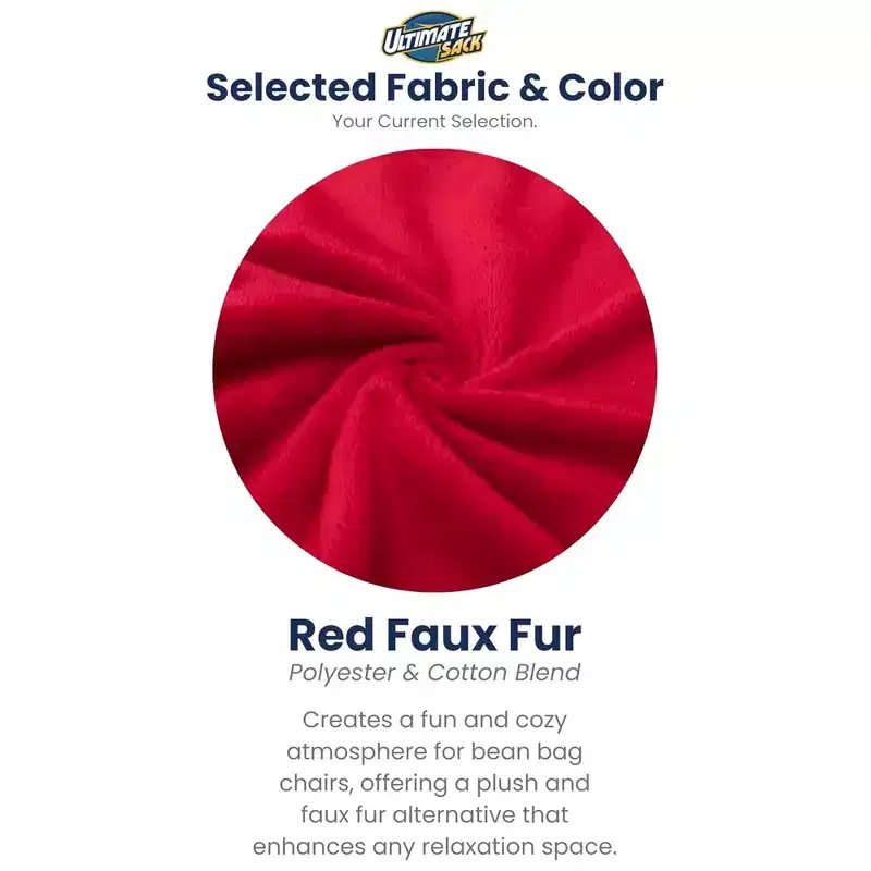 Ultimate Sack 5 Ft Foam Filled Fur Covered Bean Bag Chair with Footstool, Red