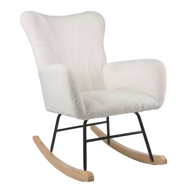 Rocking Chair Teddy Fabric Upholstered Chair Ergonomic Modern Rocker