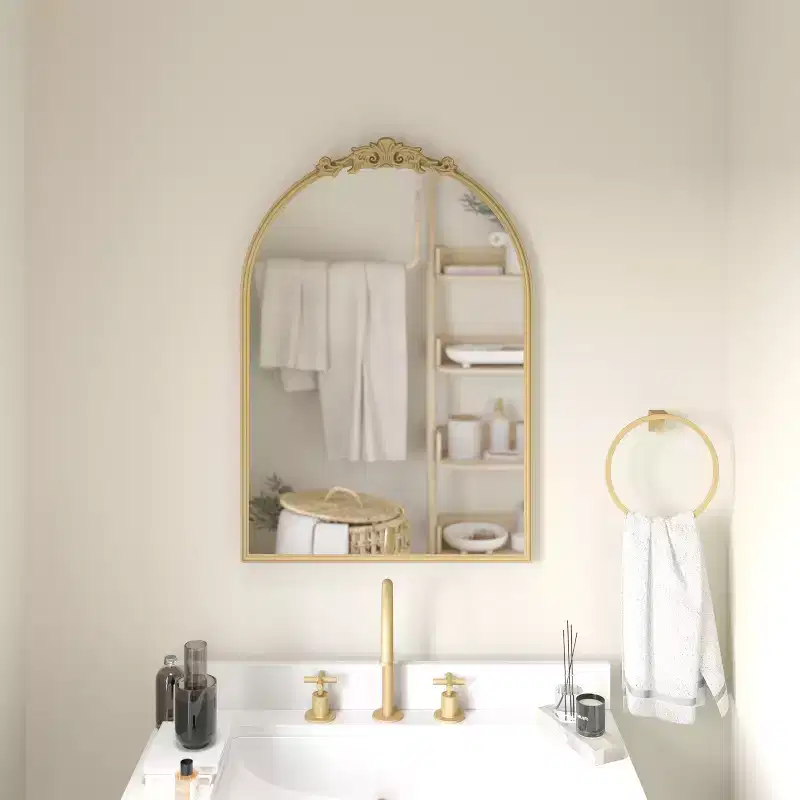 Emma and Oliver Arched Wall Mirror with Baroque Style Detail, and Aluminum Backed Glass for Clarity for Entryways, Bathrooms & More
