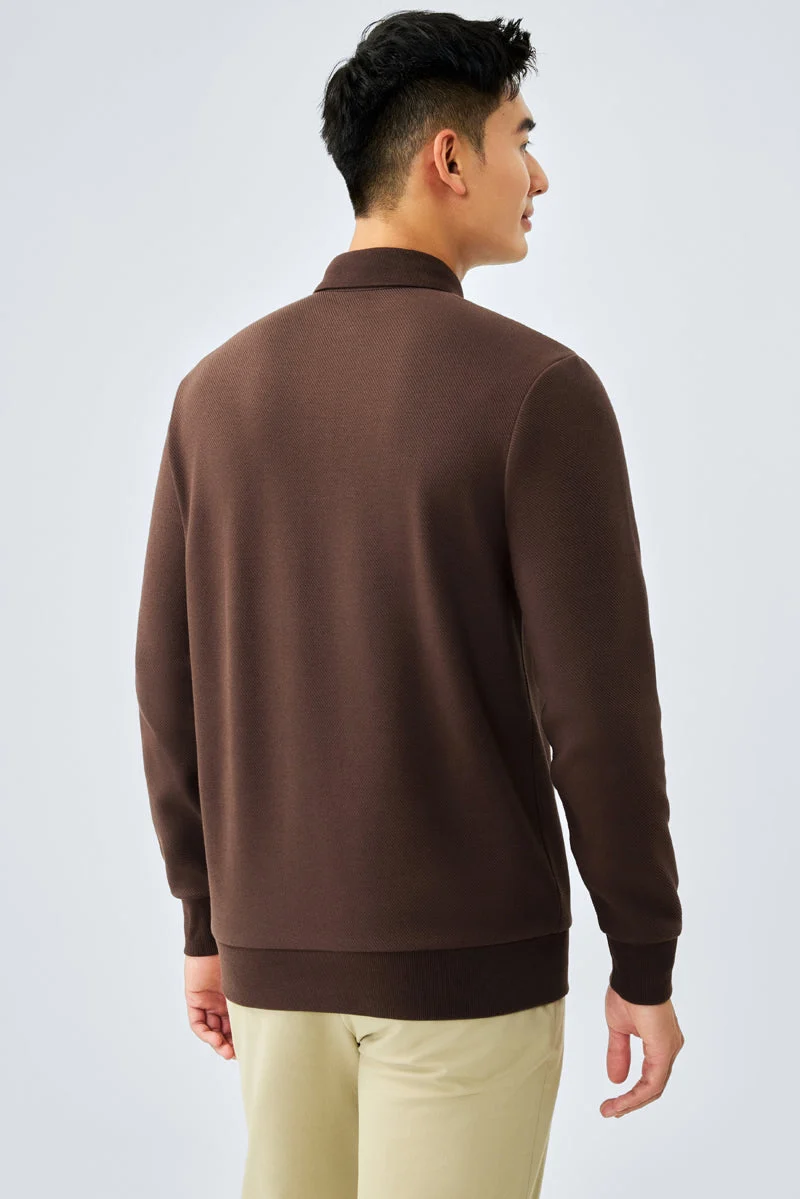 Jacquard Long Sleeve Polo – Brown