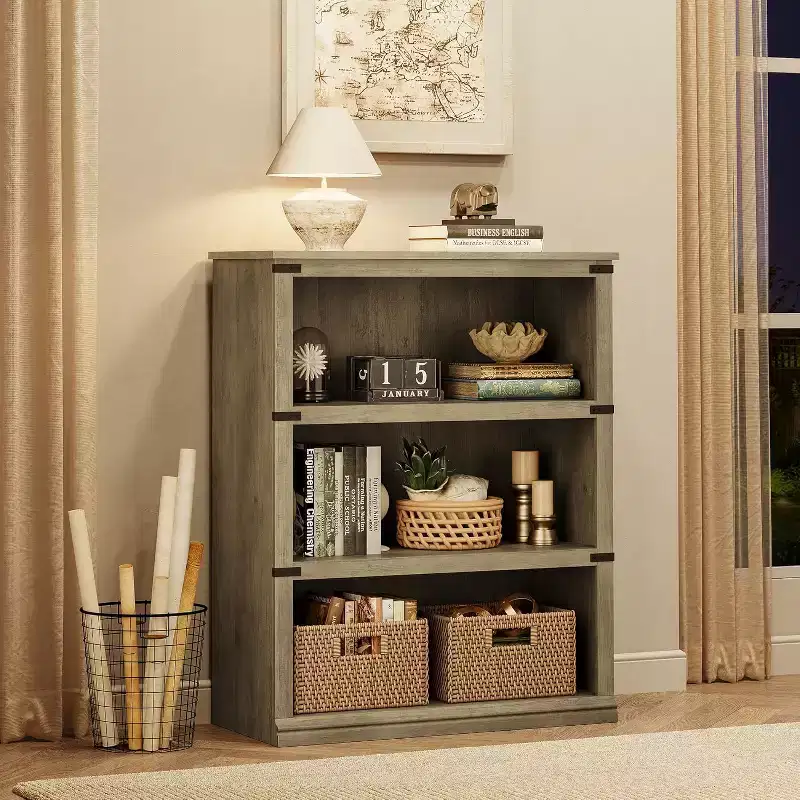 GustoWave 3 Tier Bookcase, Freestanding Wooden Bookshelf Storage Organizer Display Shelf, Bookcase Shelving Unit for Displa