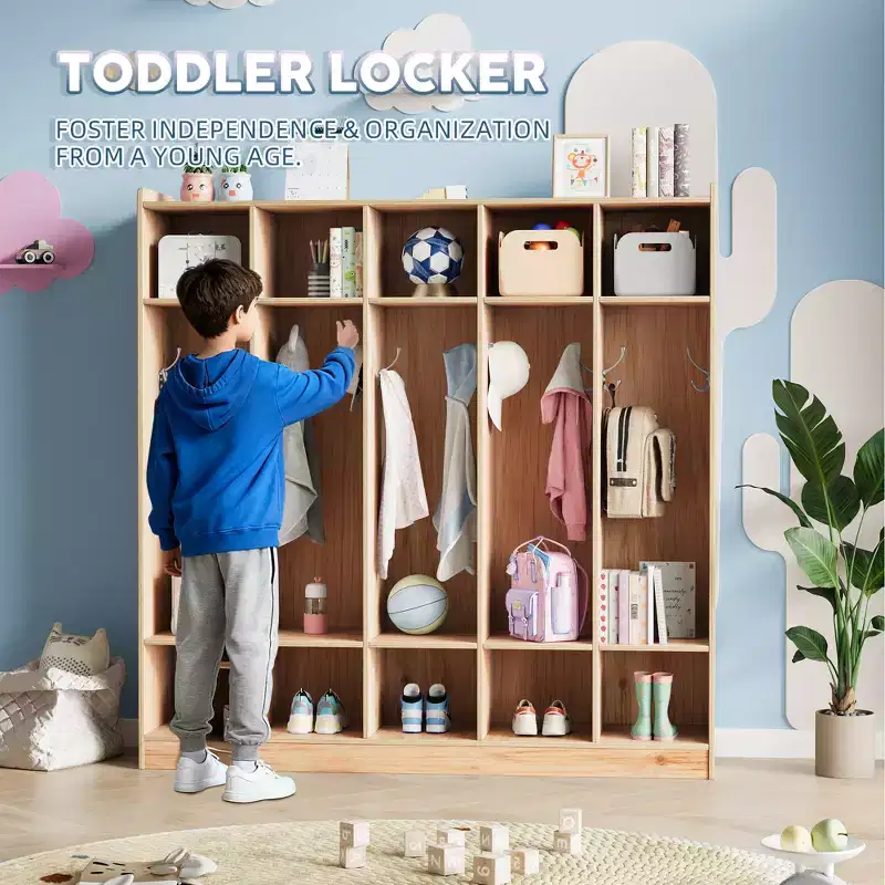 5-Section Coat Locker with 10 Cubbies & Hooks - Spacious Storage Organizer for Kids, Classroom, Nursery, Kindergarten