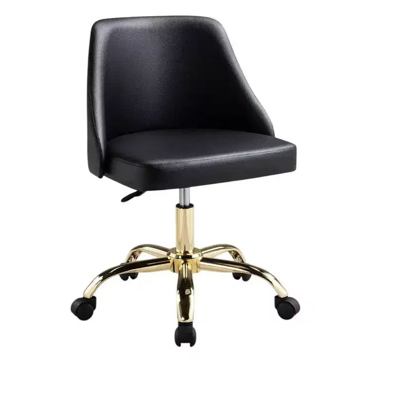 HomeRoots Black and Gold Faux Leather Adjustable Height Swivel Rolling Office Chair
