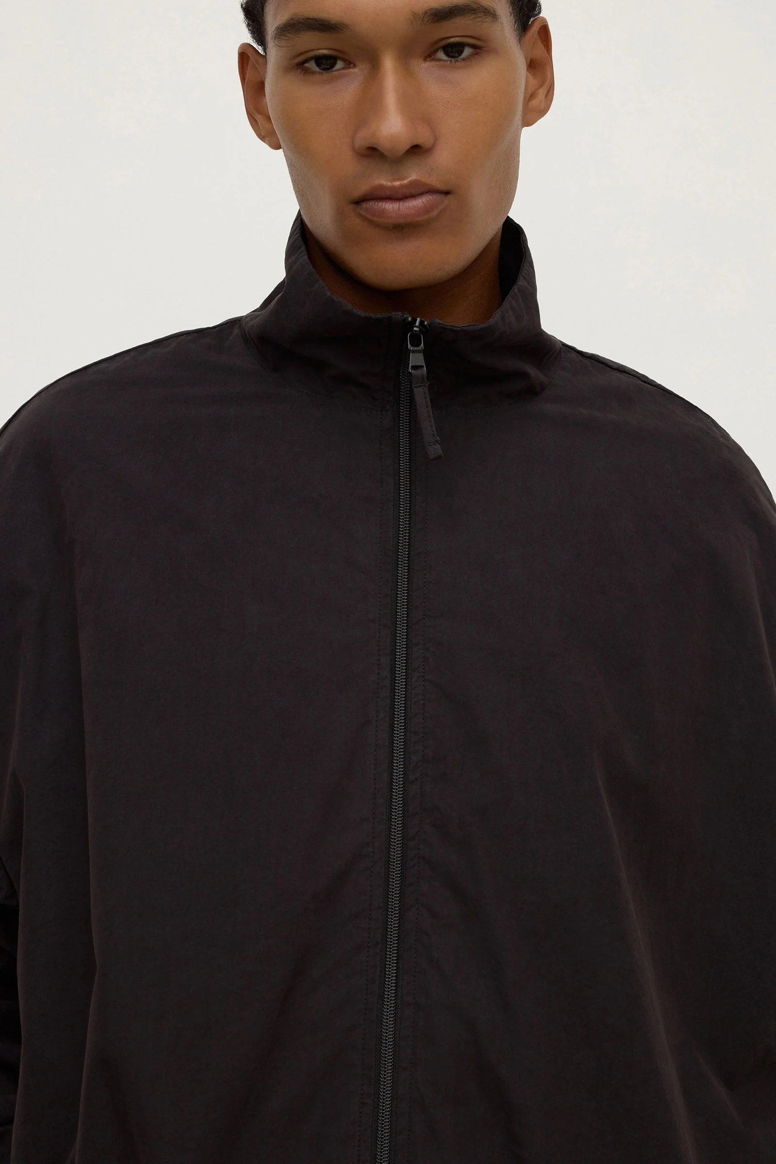 Black Cotton Stand Collar Jacket
