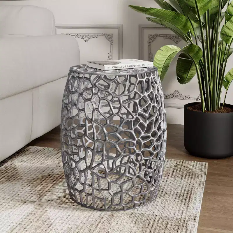 Christopher Knight Home Miles Modern Aluminum Drum Shape End Table Silver Nickel