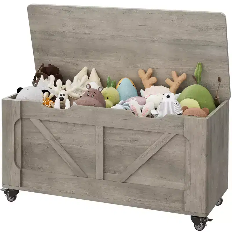 COZONY 39 Storage Chest with Wheels, Modern Wood Storage Bench, 350 lbs Load, Entryway, Bedroom, Living Room, Grey
