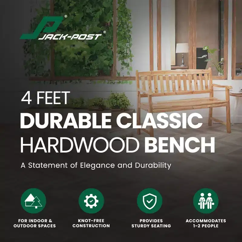 Jack Post 4 Feet Durable Classic Indonesian Hardwood Bench Accommodate Up To 2 People for Patio, Backyard, Garden and Porch, Brown