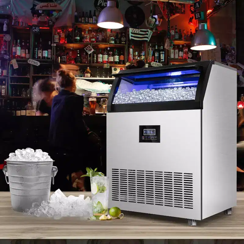 Denjol Commercial 90-Cube Ice Maker with LCD Display - 250 lbs/24H, Energy Efficient, Stainless Steel Construction
