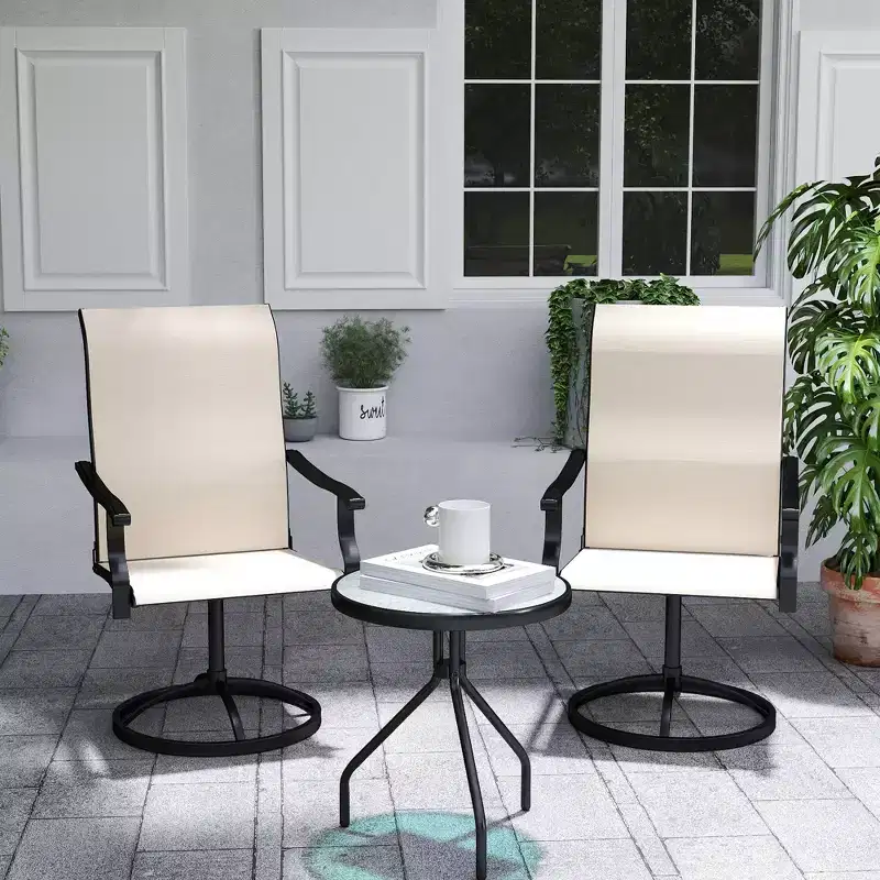 Outsunny Patio Swivel Chairs Set of 2, High Back Patio Dining Chairs with All-Weather Mesh Fabric and Metal Frame for Backyard, Porch or Garden
