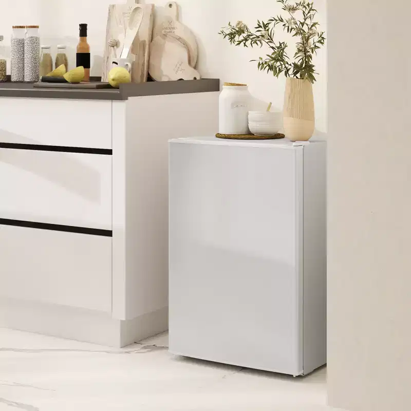 HOMCOM 2.5 Cu.Ft Mini Fridge with Freezer, Adjustable Thermostat, Single Door Compact Refrigerator for Bedroom, Dorm, Home Office, White
