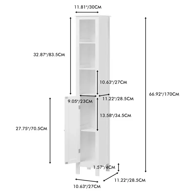 sumyeg 66.92 in Slim Tall Bathroom Cabinet with Adjustable Shelves and 1 Door