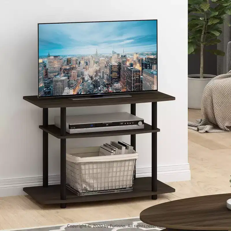 3-Tier TV Stand Console Table for TV's up to 32 Media Entertainment Center No Tools Dark Brown/Black
