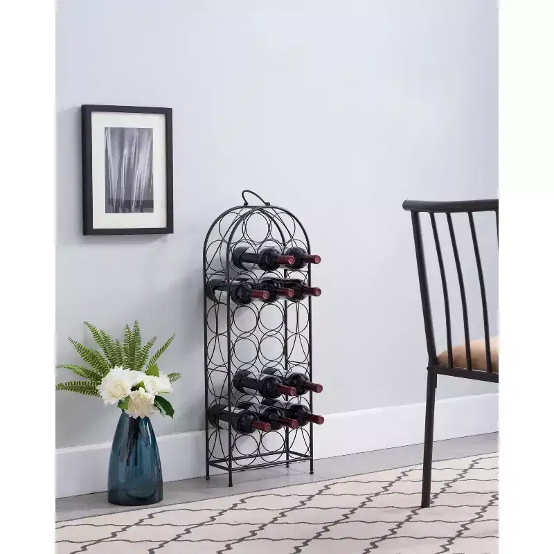 Kings Brand Furniture 23 Bottles Freestanding Floor Metal Wine Rack Stand, Liquor Bottle Holder Stand, Pewter