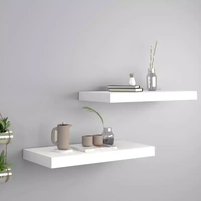 Wall Shelf Set of 2 White Honeycomb MDF, metal Medium