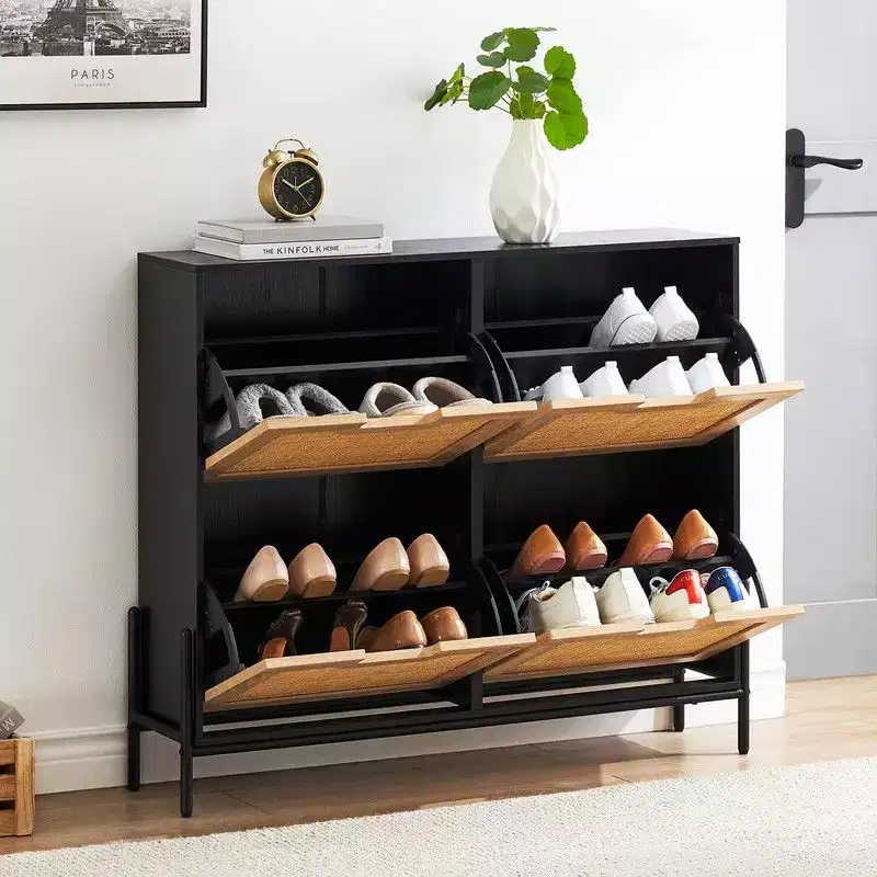 Shoe Cabinet with 4 Drawers - Twith Fluted Panel Shoe Storage Cabinet3 Gears Adjustable Partitions