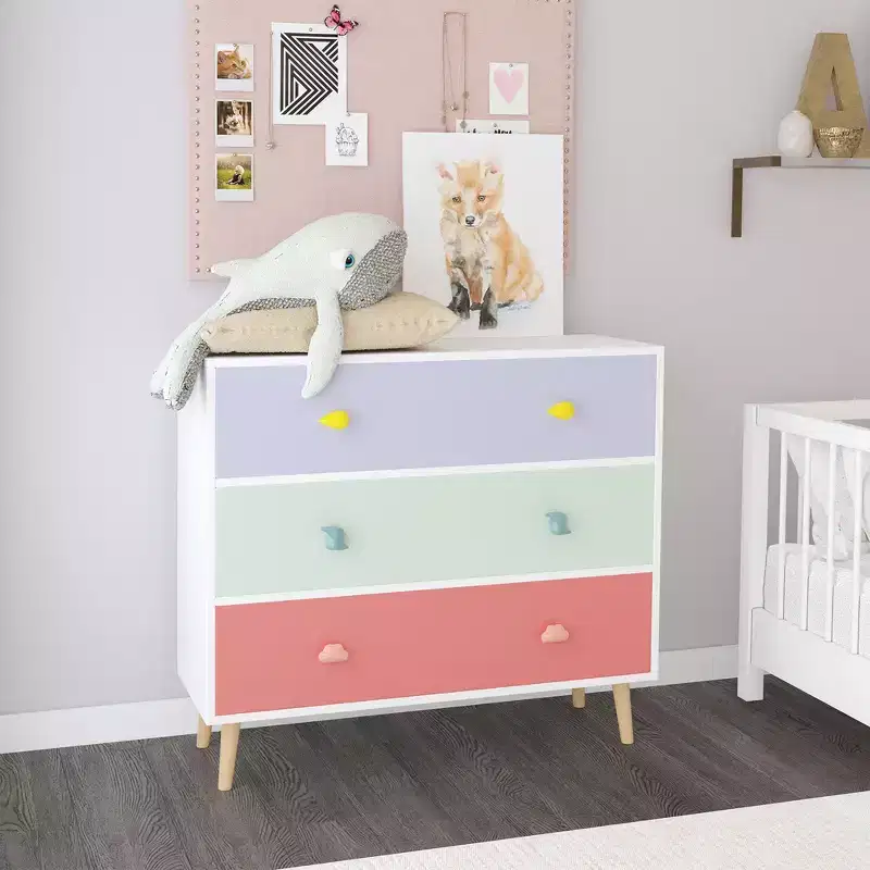Whisen 3-Drawer Storage Dresser with Euro Glides & Cartoon Pulls, Anti-Dumping Design, Use as Dresser, Nightstand