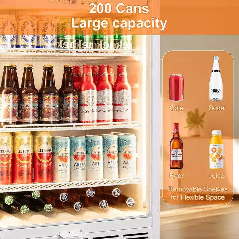 Denjol Under Counter Beverage Cooler - 23.42 Inch, Holds 200 Cans, Touch Panel, Freestanding RefrigeratorFridge for Office/Home