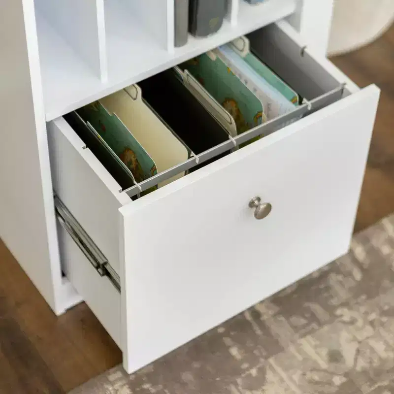 Deluxe Storage Computer Desk with Keyboard Tray - White