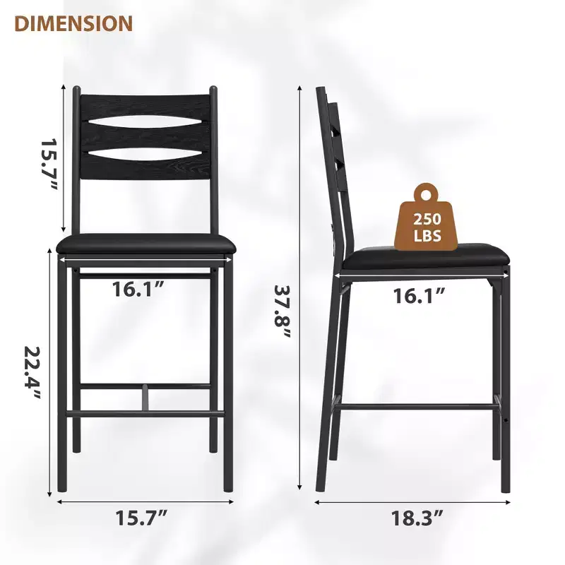 Bar Stools Set of 2/4, Faux Leather Bar Chair with Back, Thick Cushion, Upholstered Counter Height Bar Stools with Footrest for Kitchen Island
