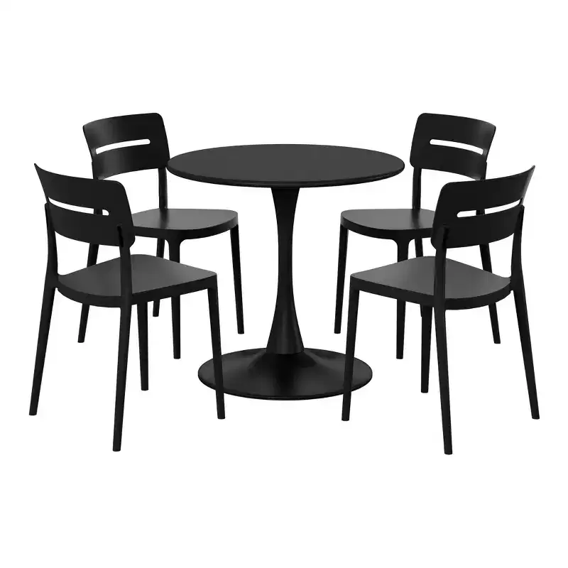 WestinTrends Playa 5-Piece Outdoor Indoor Round Metal Patio Dining Table Set With Stackable Patio Chairs