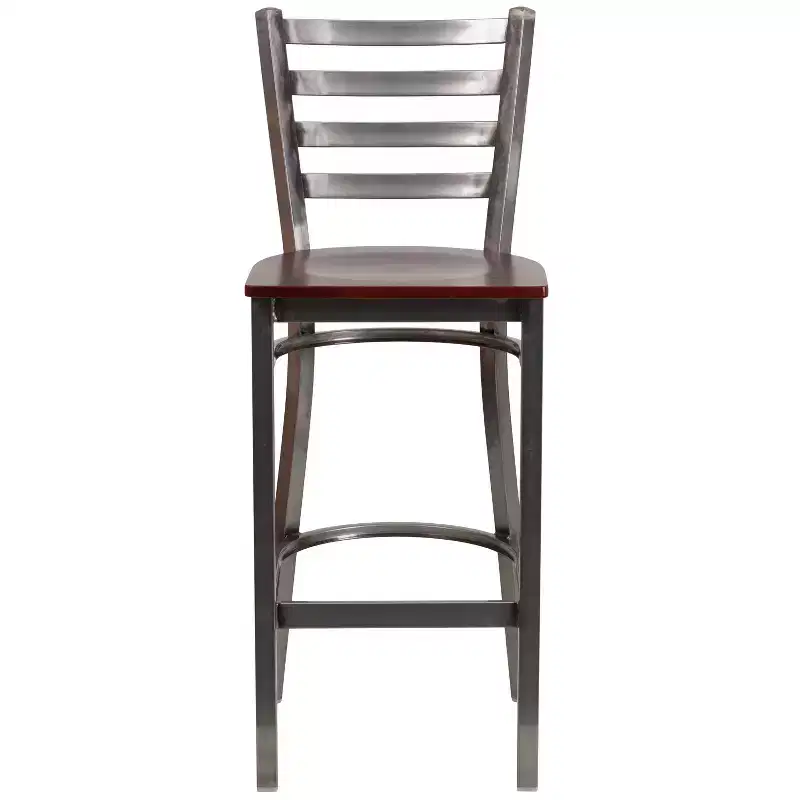 2 Pack Clear Coated Ladder Back Metal Restaurant Barstool