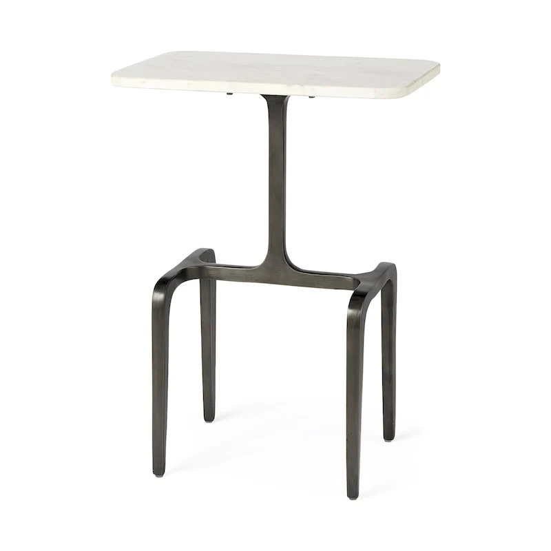 Preston White Marble Top w/Gold Metal Base Rectangular Accent Table - 17.3L x 11.3W x 22.8H