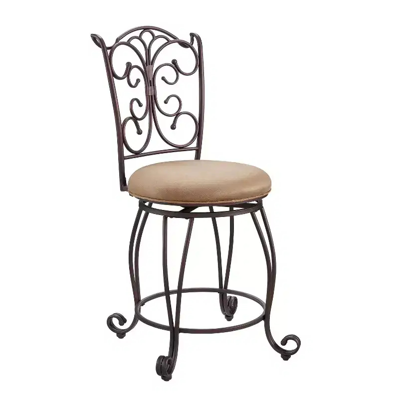 24" Genna Back Bar Faux Leather Swivel Seat Counter Height Barstool Brown - Linon: Bronze Metal, Padded