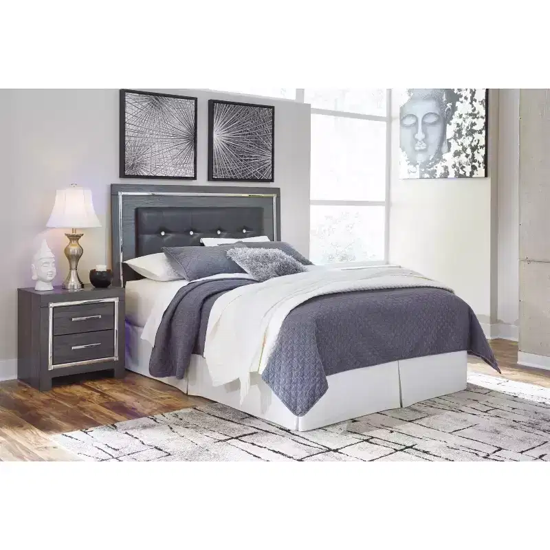 Queen/Full Lodanna Upholstered Panel Headboard Gray: LED Lights, Chrome Accents - Signature Design by Ashley
