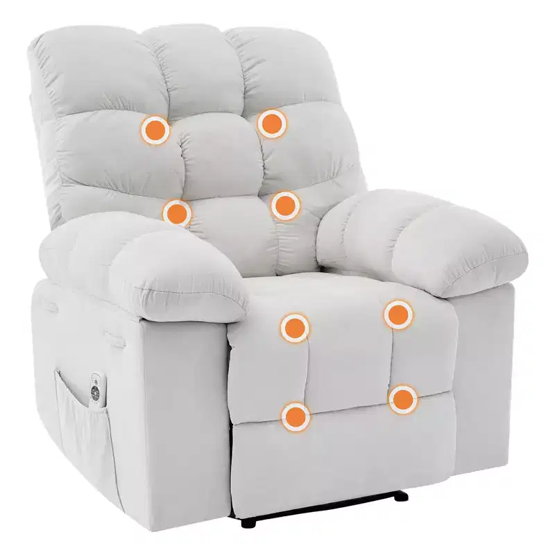 Family lazy recliner with wide rocker, breathable fabric, massage and heating function, 2 side pockets, perfect for living room and bedroom