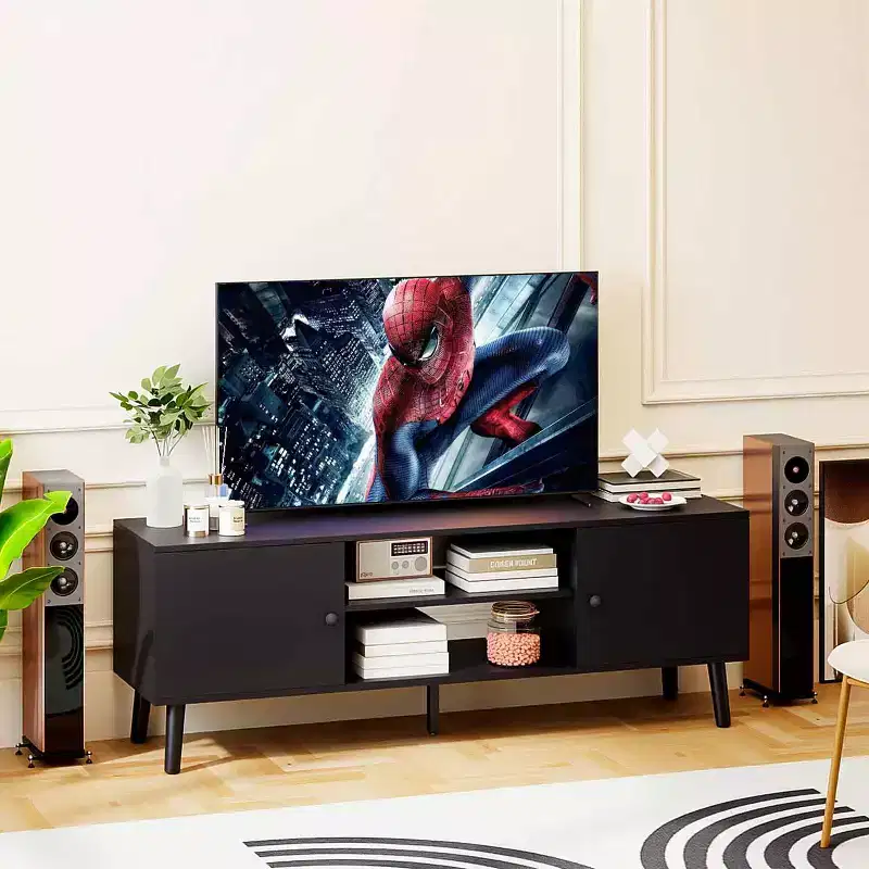 FDW TV Stand for 55 60 Inch TVs,Entertainment Center with 2 Storage Cabinets and Open Shelves, Modern Media Console Table