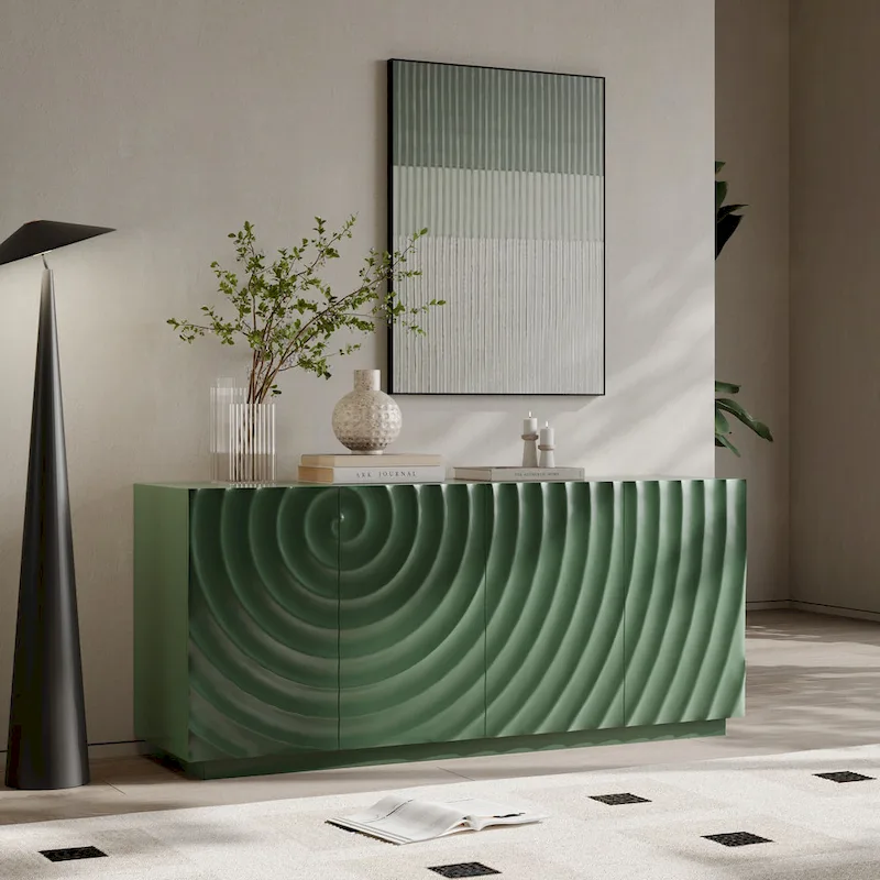 Stylish and Functional 4-Door Cabinet with Suspended Base, for Living Room and Kitchen, 59.0615.6726.46(GREEN)