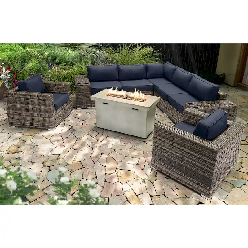 LSI 6 Person Seating Group With Sunbrella Cushions And Concrete Firepit