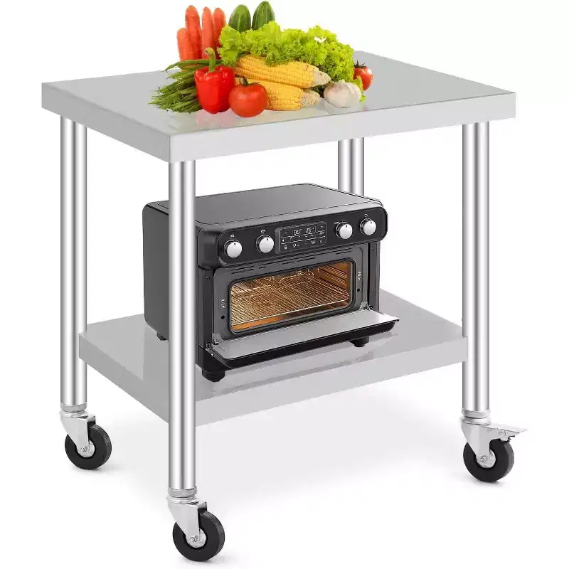 Acekool 30 Mobile Prep Table  Stainless Steel Workstation with Locking Wheels & Adjustable Shelf for Kitchen & Commercial Use