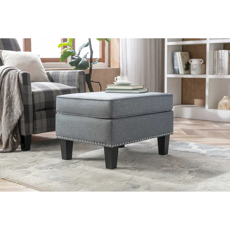 Grey Fabric Accent Ottoman Footstool, Single Seat