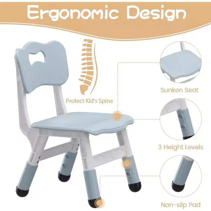 Children's Table With Chair, Height Adjustable, With Graffite Top, Children's Table With 4 Chairs For Kindergarten Nursery, Ergonomic Chair