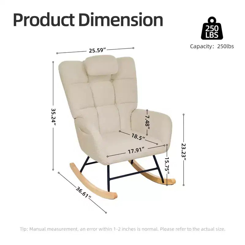 Nursery Rocking Chair,Teddy Upholstered Glider Rocker Rocking Accent Chair Padded Seat with High Backrest Armchair for Living Room