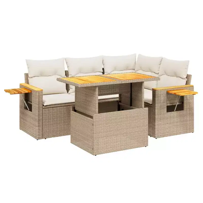 vidaXL 4 Piece Patio Sofa Set with Cushions Poly Rattan Acacia
