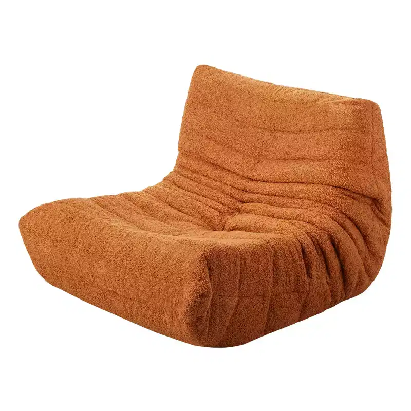 L-Shaped Memory Foam Bean Bag Chair with Storage Pocket - Brown