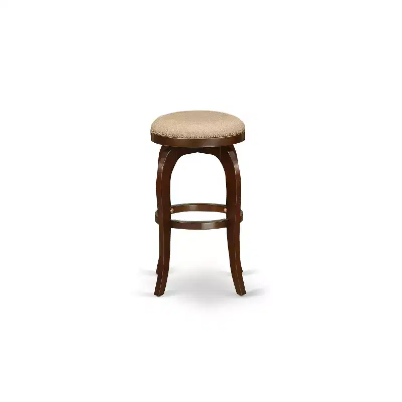 HomeStock 30 in.H Brown Finish Backless Wooden Counter Barstool in Round Shape with Faux Leather Upholstered