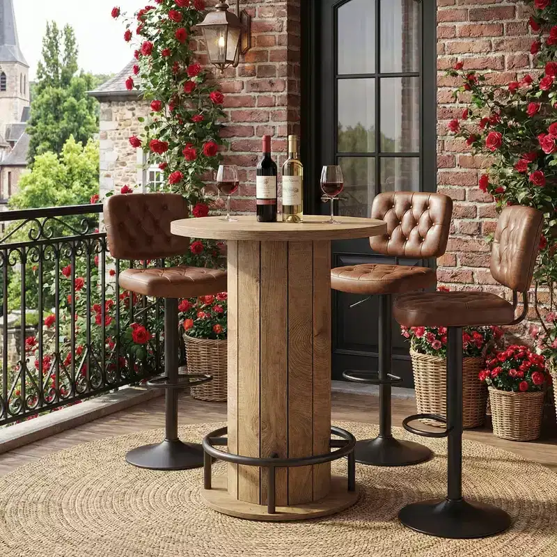 Industrial-Farmhouse Round Bistro Bar Table for Home Cafe & Office, Easy Assembly
