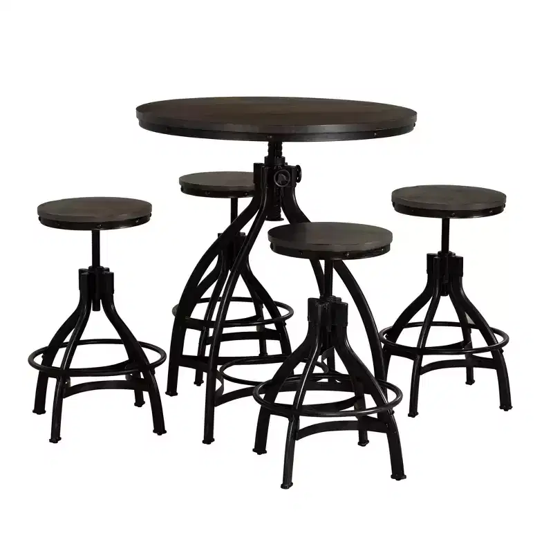 Powell 5pc Tormo Adjustable Round Counter Height Barstool Dining Set Gray