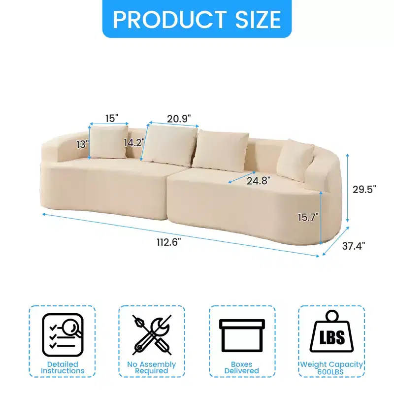 Mjkone 112 Curved Modular Sectional Sofa in Chenille Fabric Modern Minimalist Design Compressed No Assembly Required