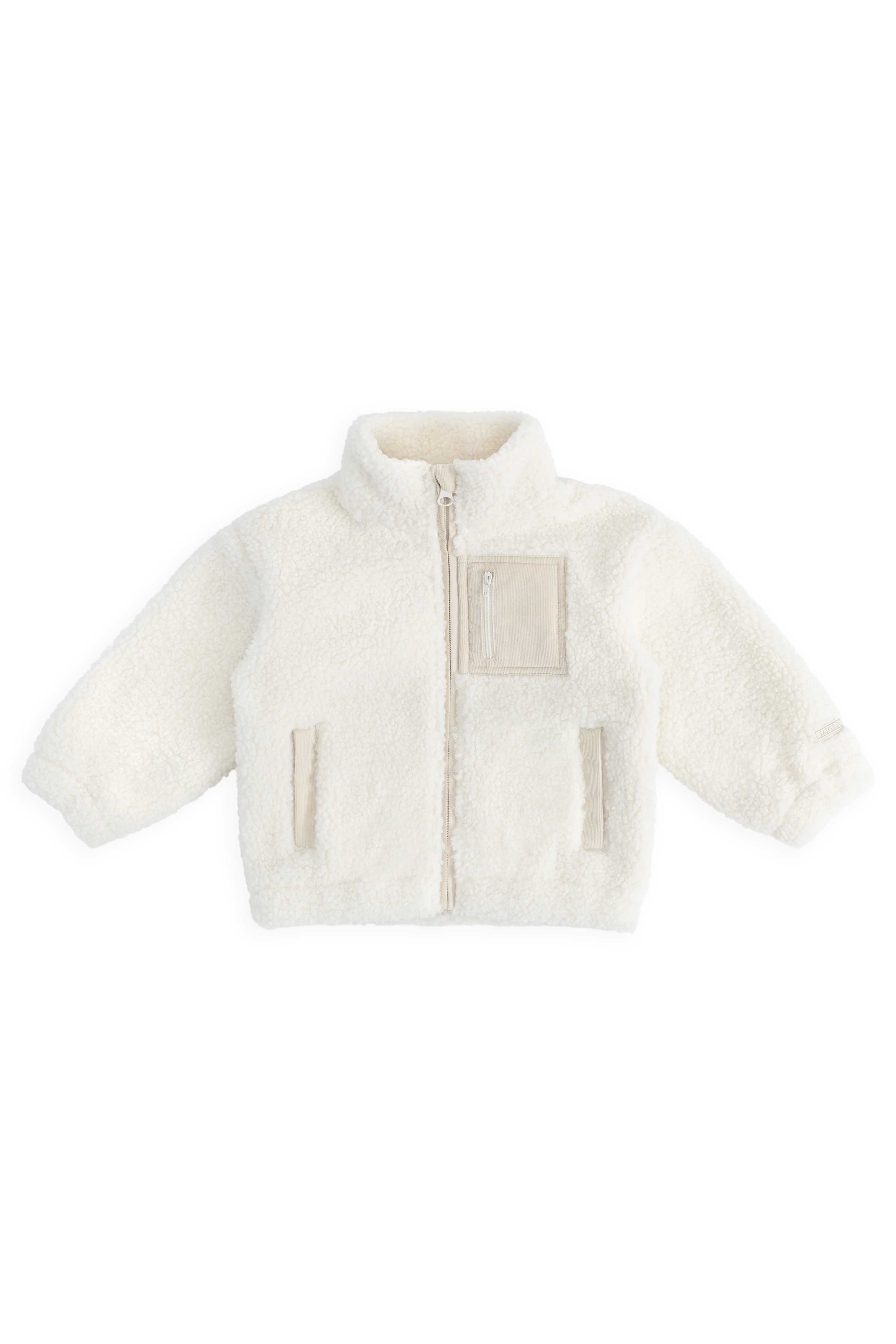 Cozy Natural Recycled Polyester Sherpa Fleece Jacket with High Collar & Zip Front for Cold Days 6M–8Y