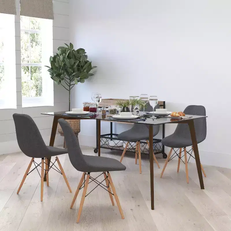 Merrick Lane Dining Table Rectangular 59 Glass Top Dining Room Table With Solid Beechwood Frame